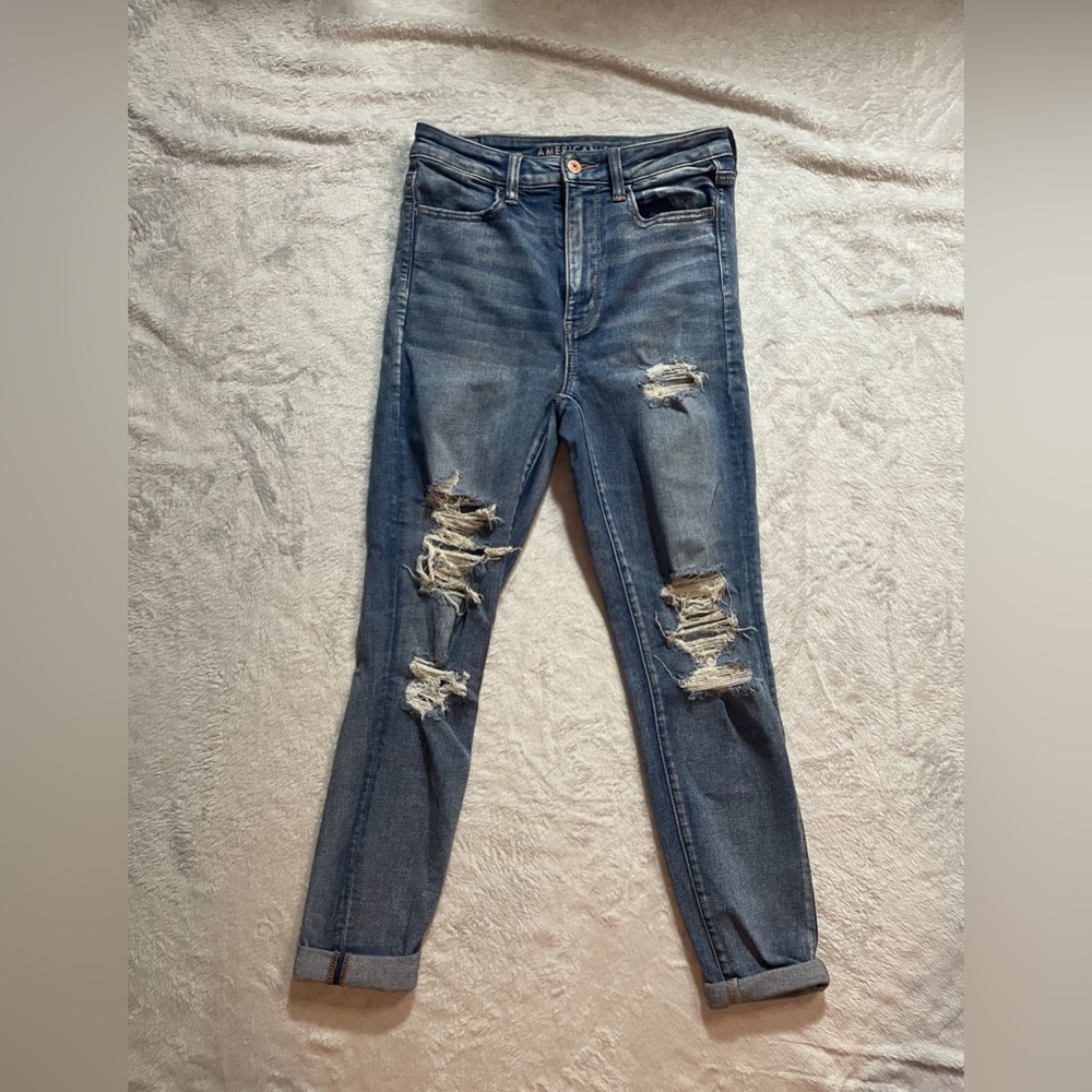American Eagle Outfitters Blue Skinny Jeans Distressed Design